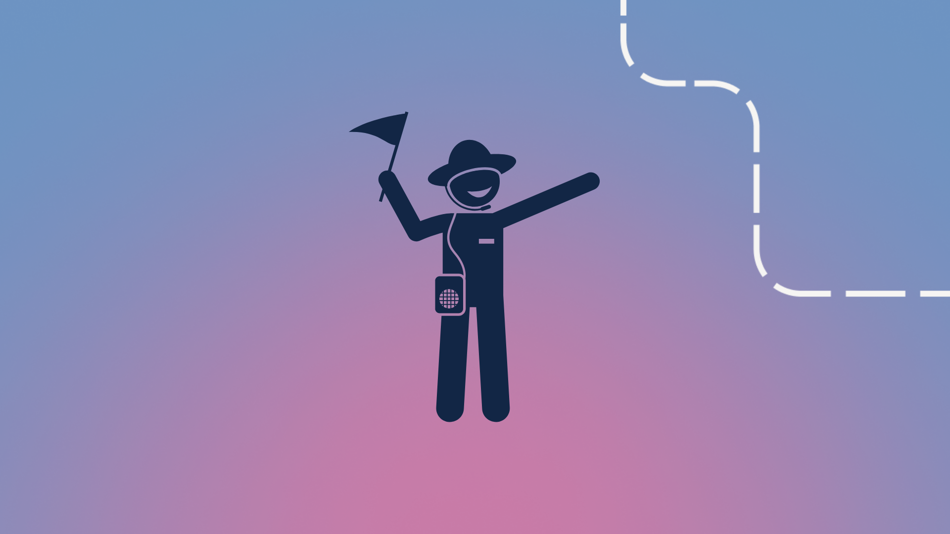 Stick figure guide with a guide flag and hat