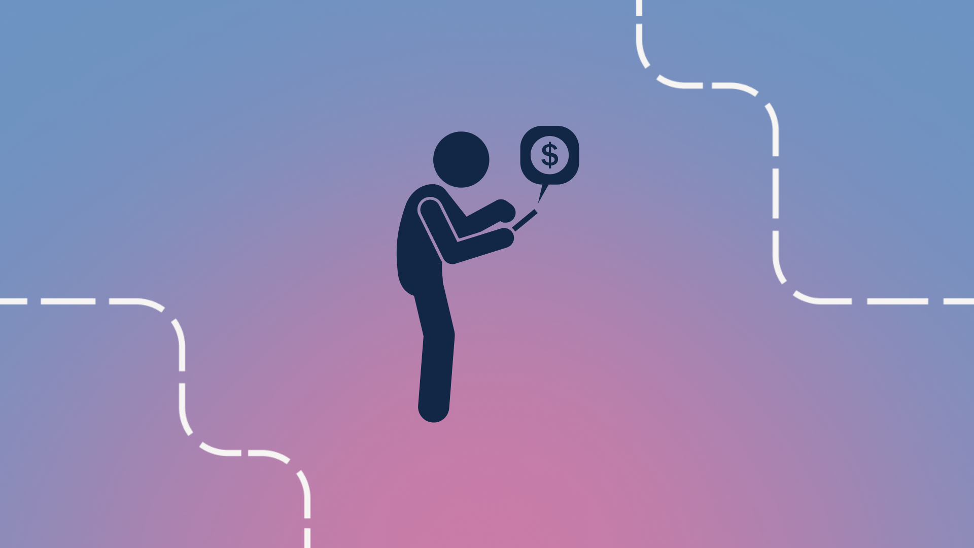 A figure looking a their phone with a dollar sign popping out. 