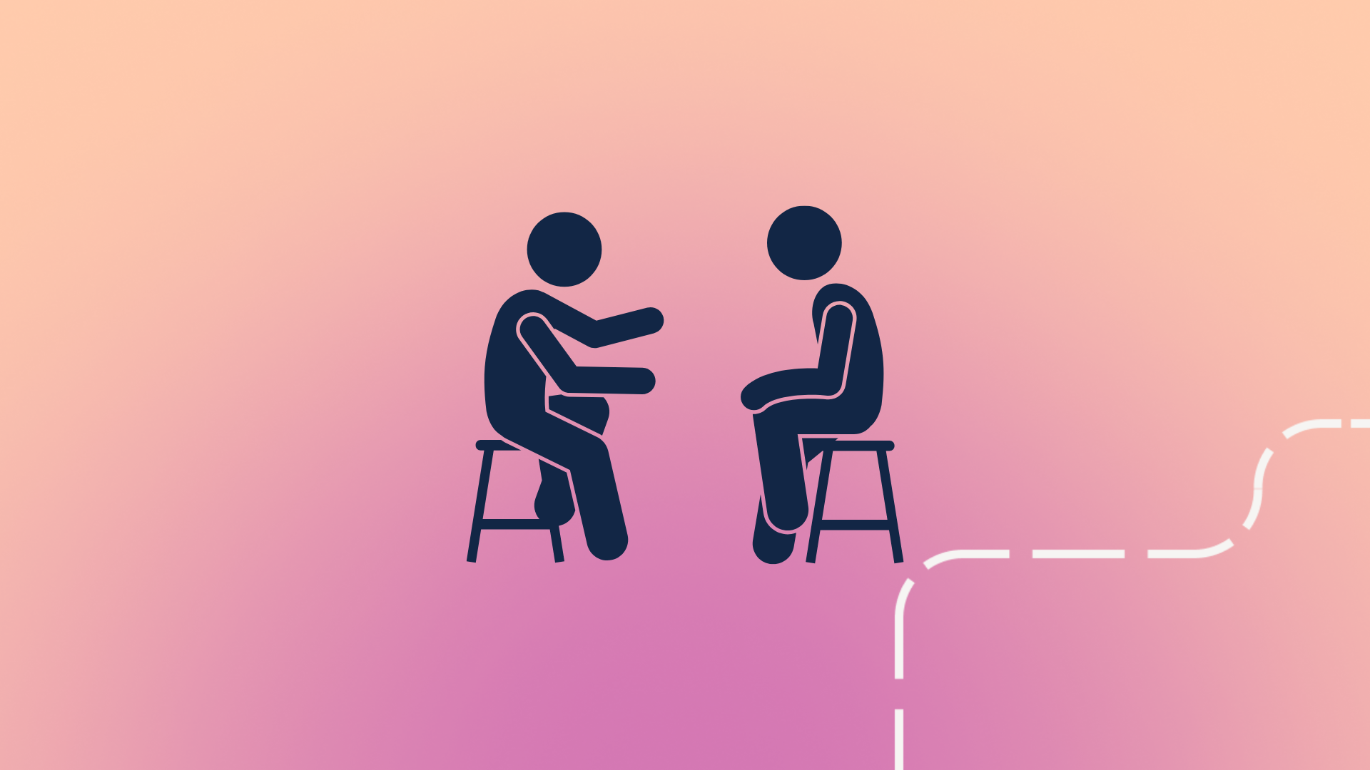 Two figures sitting and talking to each other. 