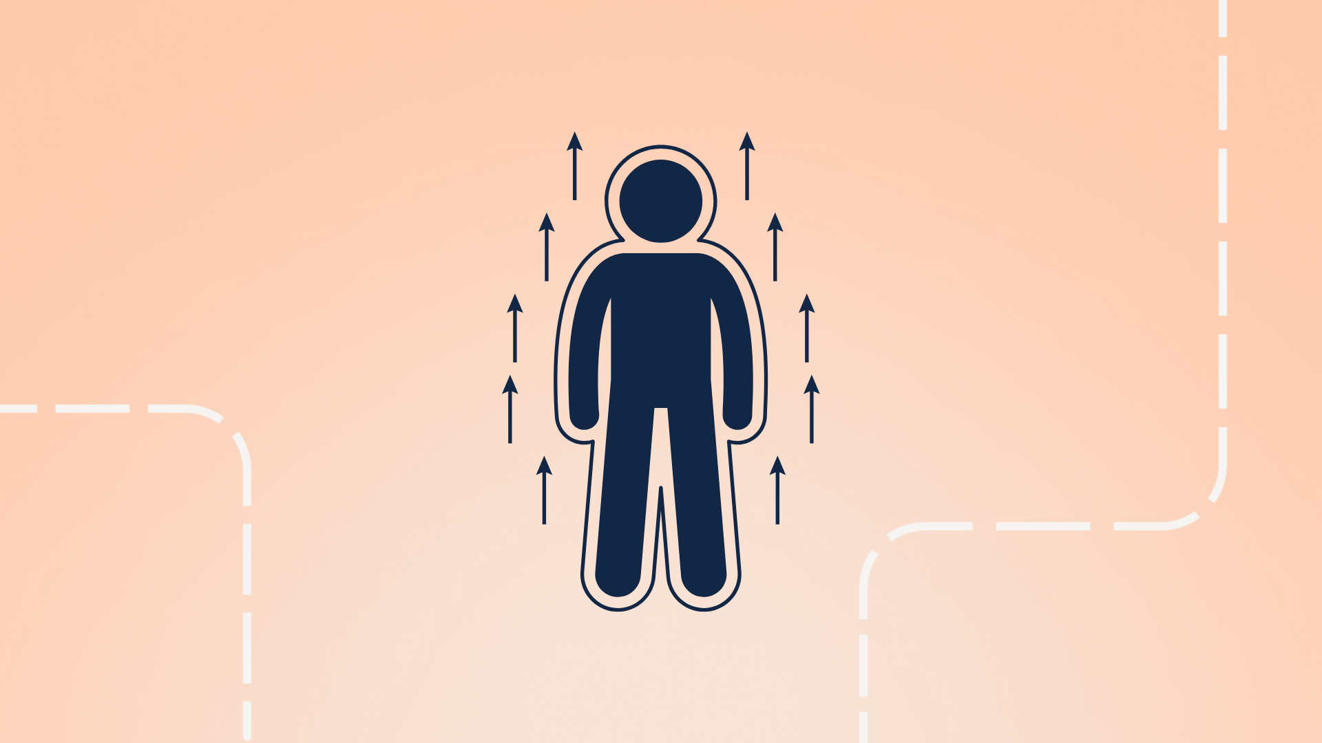 A figure surrounded by arrows pointing up. 