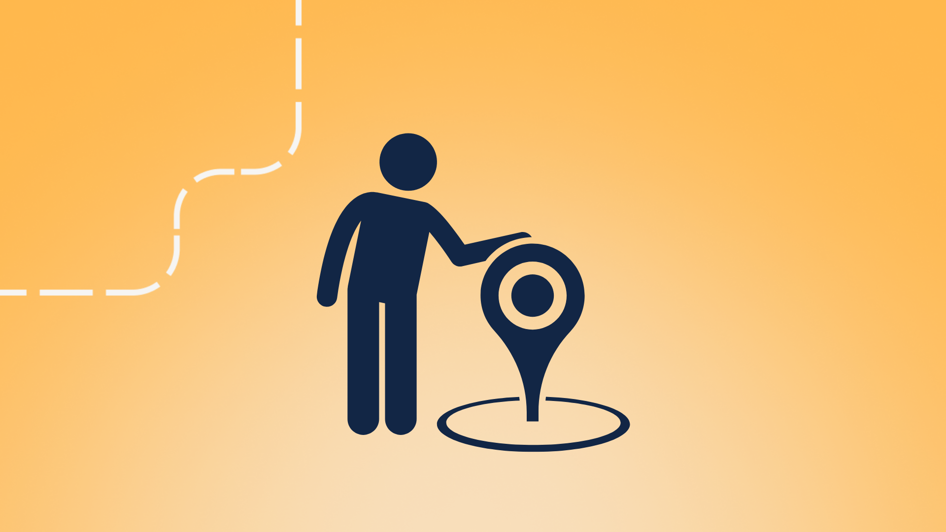 A figure with it's hand on a map location marker. 