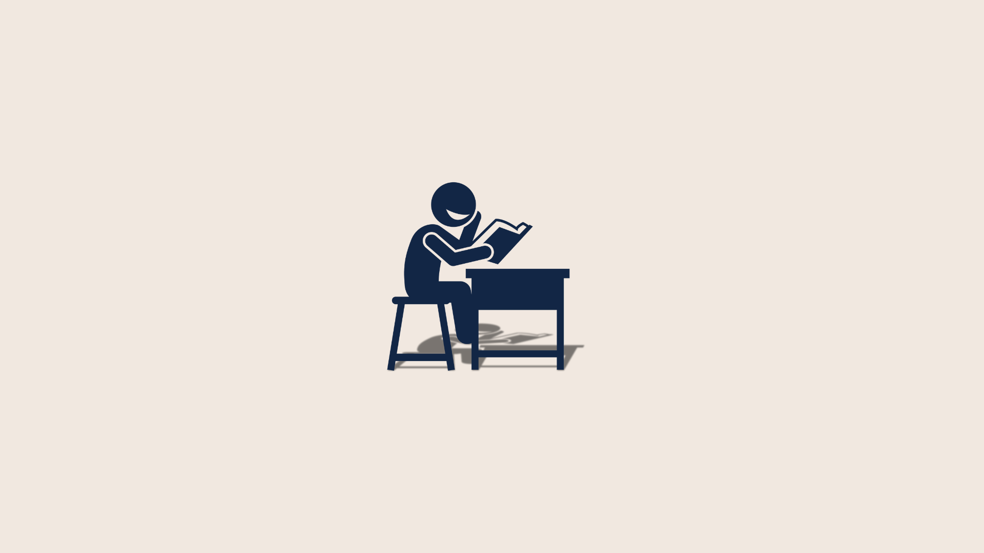 A stick figure learner sitting and studying with a smile on their face. 