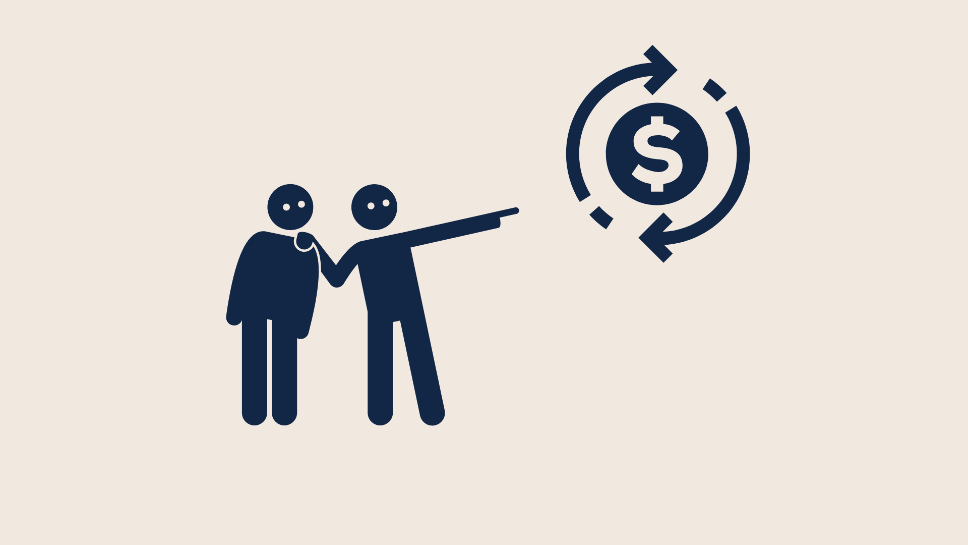 Two stick figures looking at a dollar sign