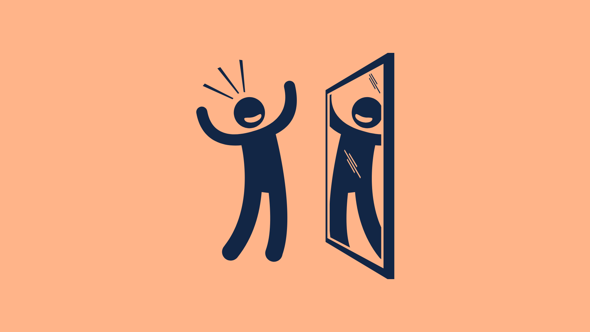 A stick figure looking at their reflection